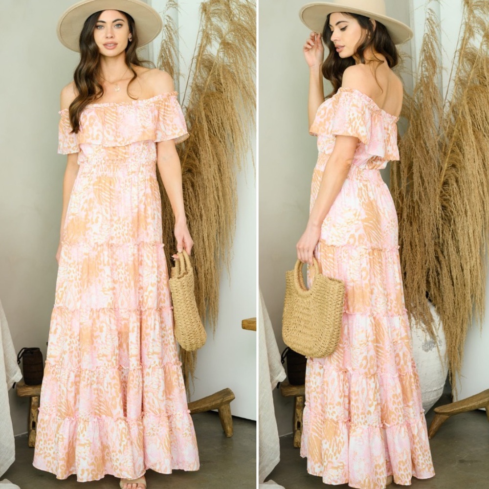 WOMEN'S OFF SHOULDER RUFFLE MAXI DRESS